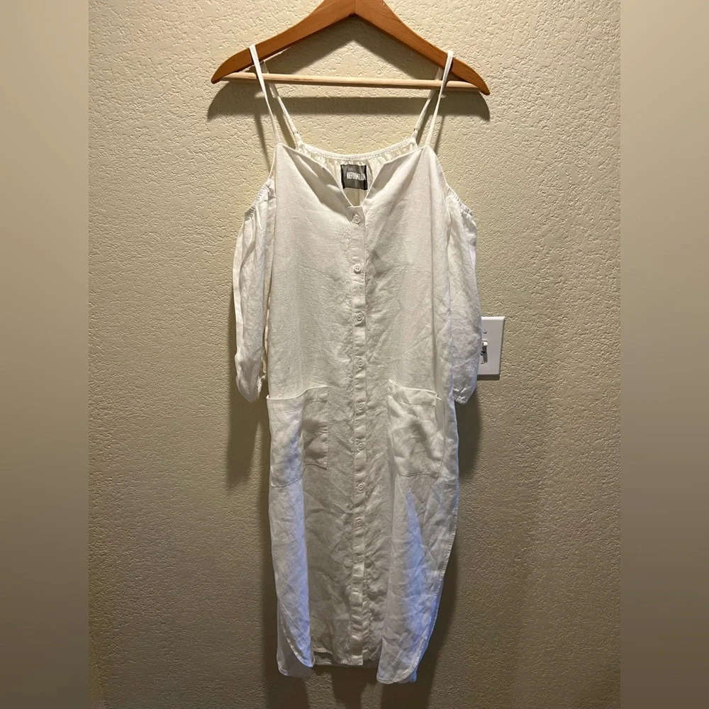 NWOT Reformation Square Neckline Midi Length  Button Up White Linen Dress Size S - Picture 4 of 10